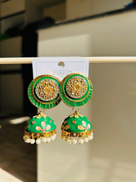 Meenkari chandbali earrings