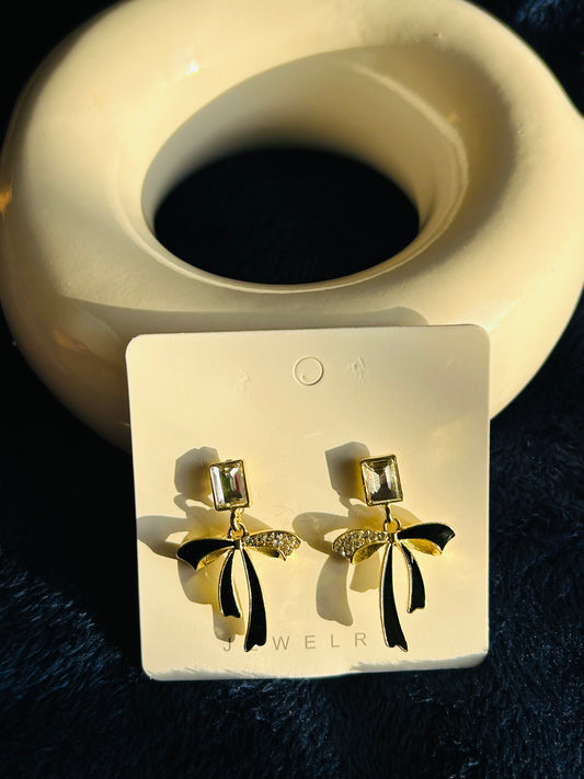 Korean premium anti tarnish bow earrings (black)