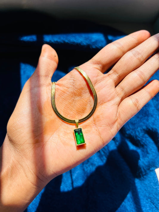 Emerald stone 18 k gold plated necklace