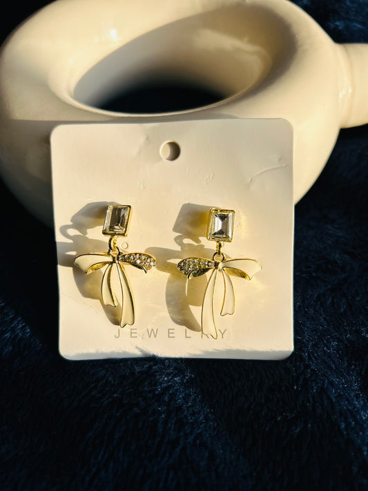 Korean bow premium anti tarnish earrings white